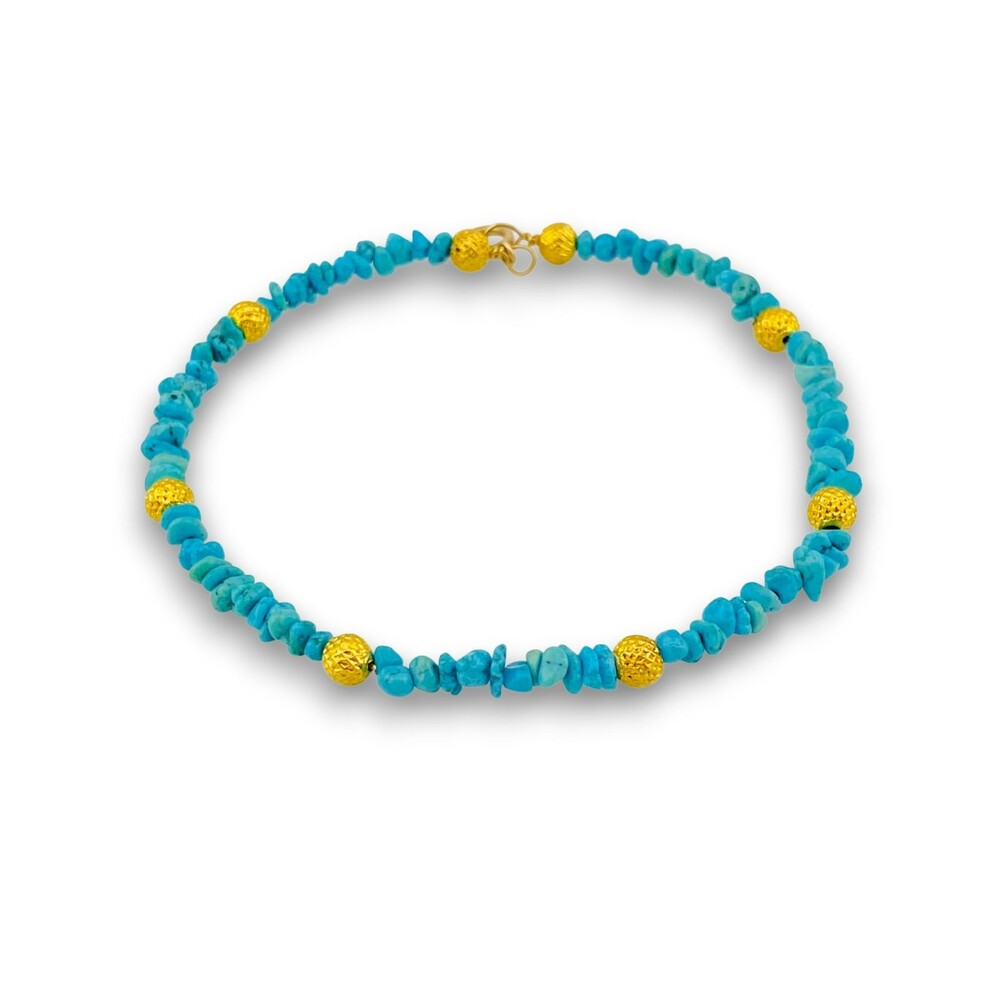 Sleeping Beauty Turquoise 14k Gold Bracelet with Textured 18k Beads – One of ...